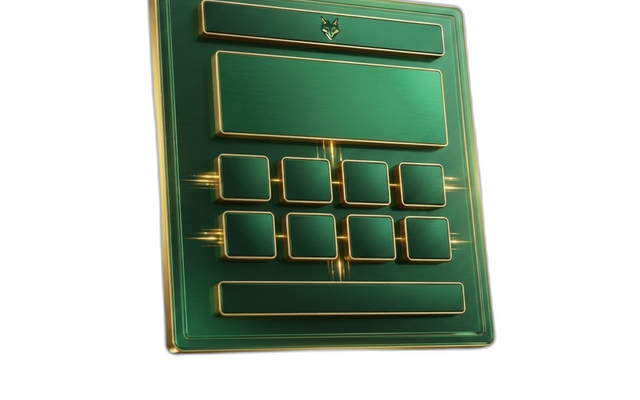 CMS Engine 3D render — emerald-and-gold page-builder panel with stacked component blocks and the 1638 fox emblem in the header.